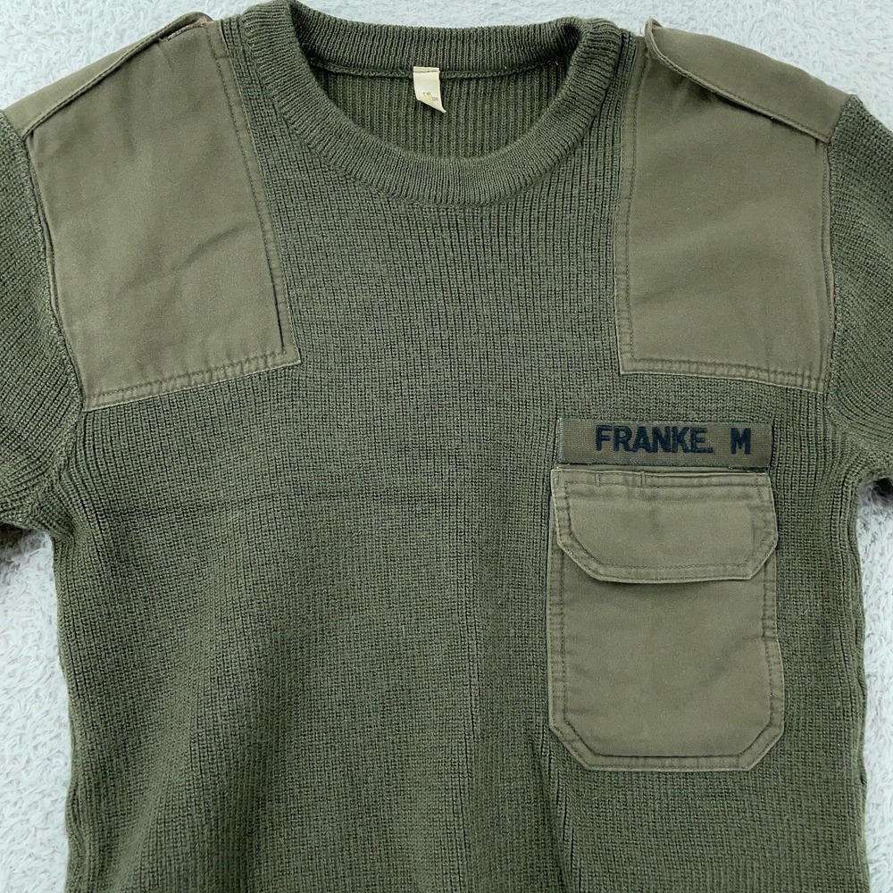 German Army Bundeswehr Sweater FITS XS Olive Green Commando Shoulder Patches